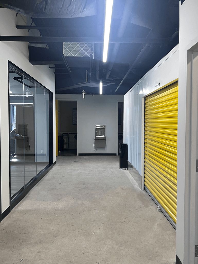 Indoor storage unit hallway at Beehive Storage