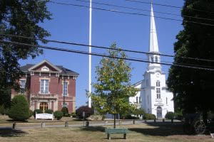 Southborough Townhouse to the left and Congregational Church to the left